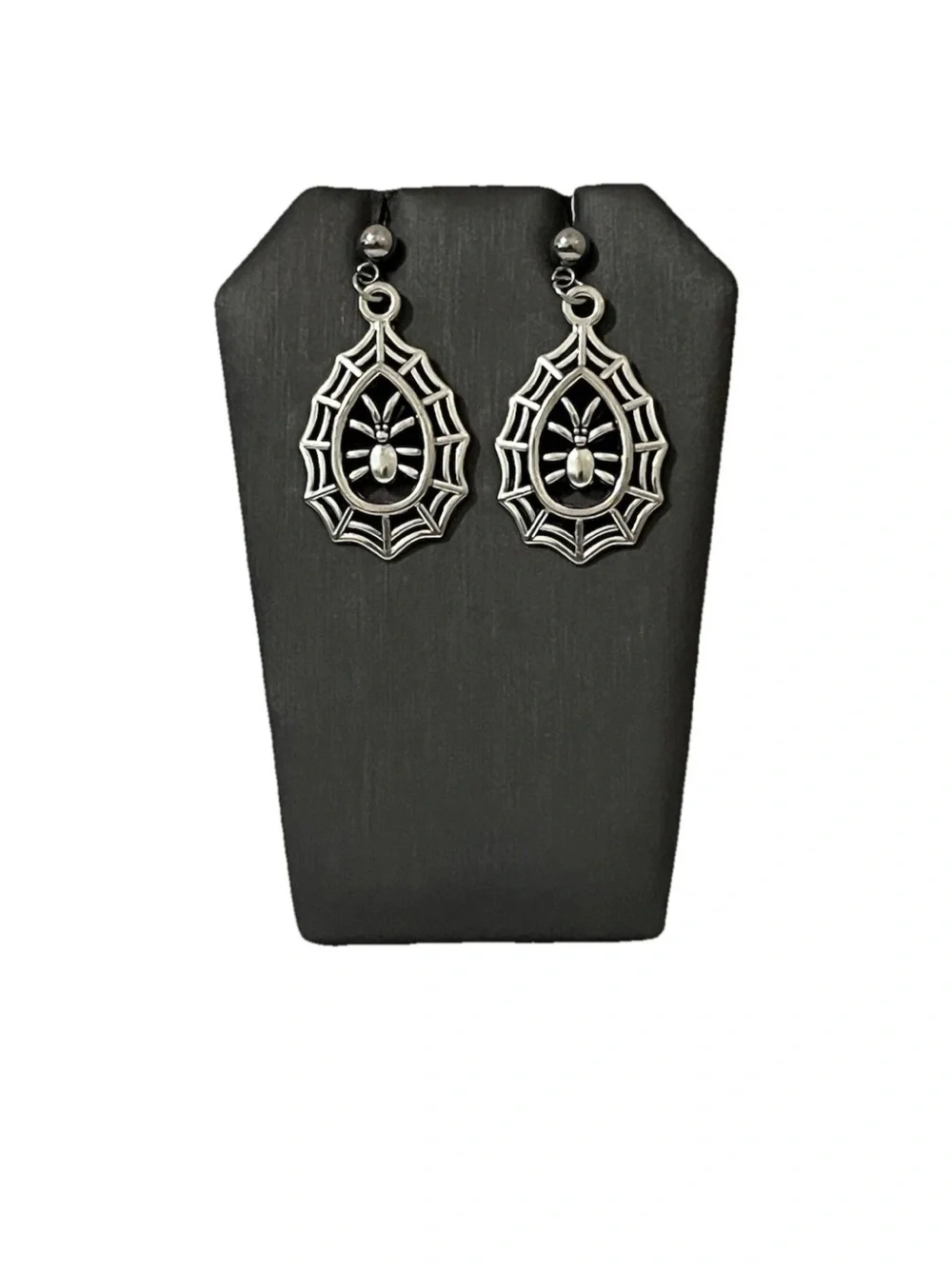 Goth Spider Web Teardrop Dangle Earrings Silver Tone Halloween Spooky Cobweb
